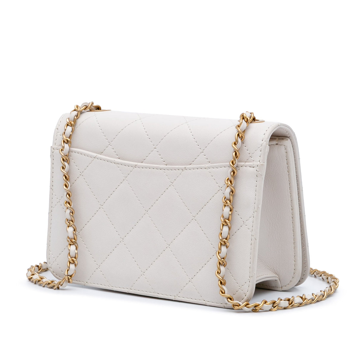 Chanel Small CC Quilted Calfskin Crystal Pearl Full Flap White