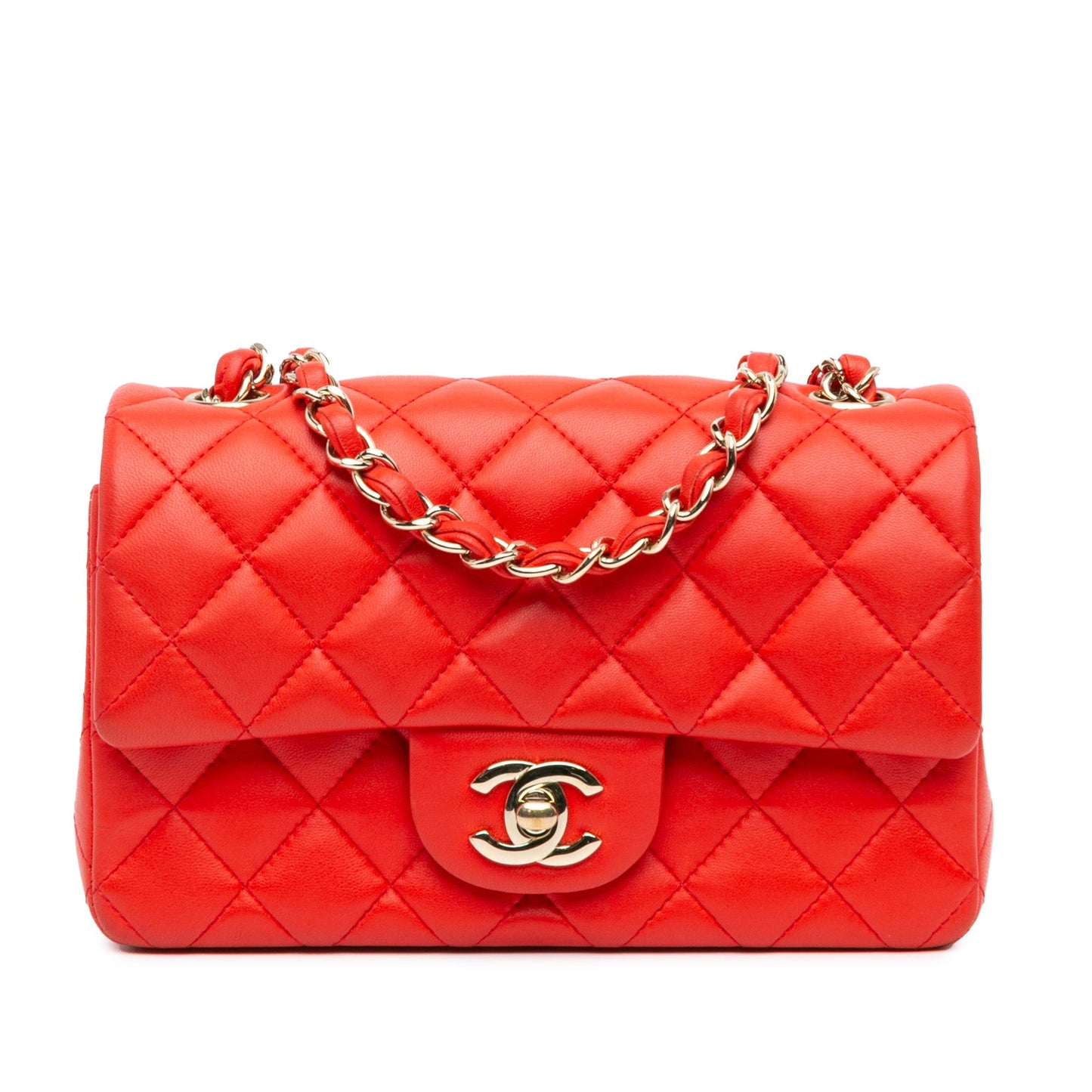 Chanel Mini Rectangular Classic Lambskin Single Flap Red