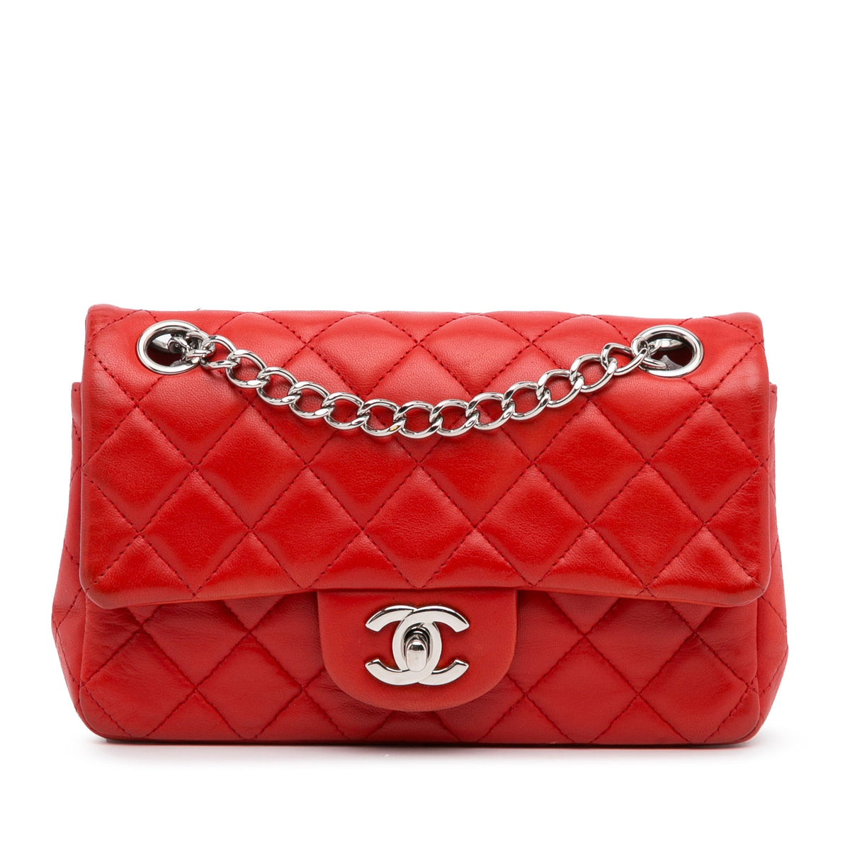 Chanel New Mini Rectangular Classic Lambskin Single Flap Red
