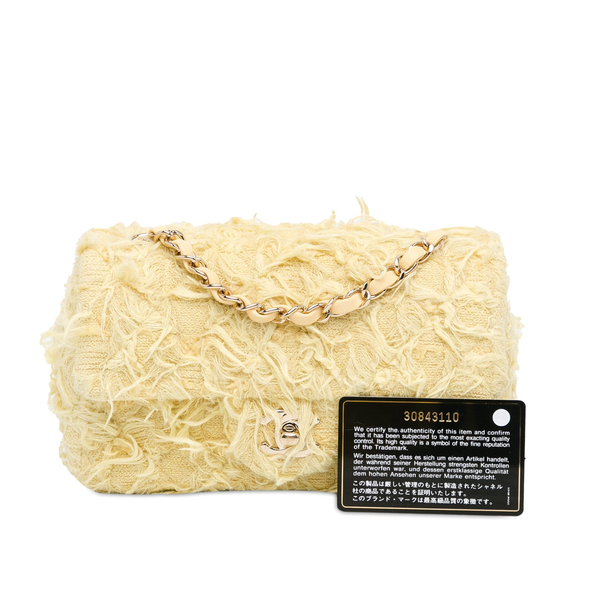 Chanel Mini Rectangular Classic Tweed Fringed Single Flap Yellow