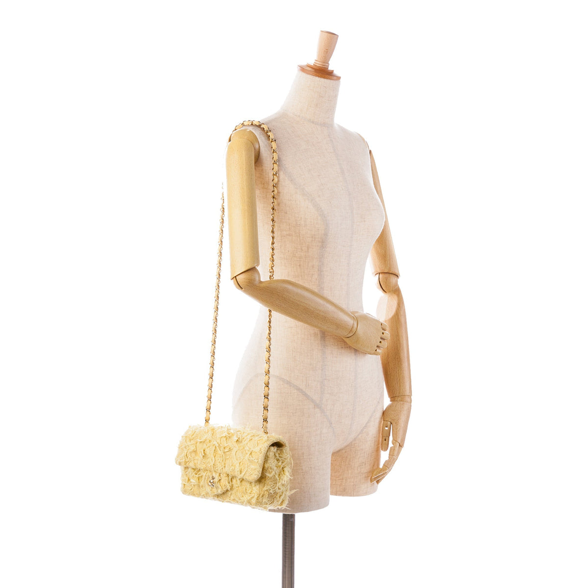 Chanel Mini Rectangular Classic Tweed Fringed Single Flap Yellow