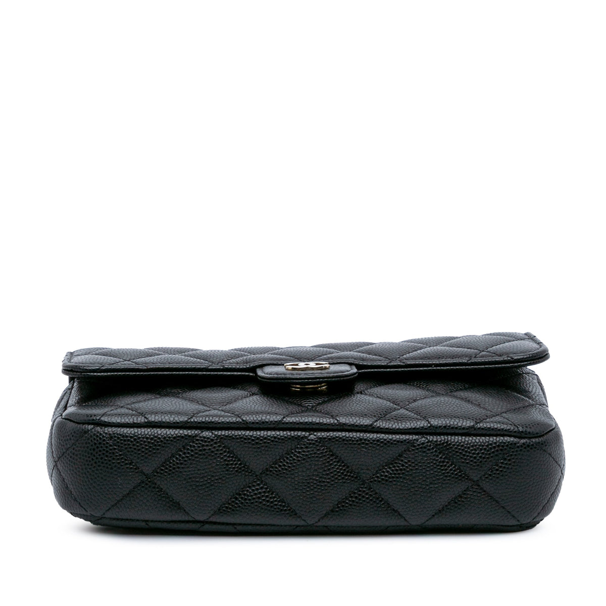 Chanel CC Quilted Caviar Flap Phone Holder Wallet on Chain Black