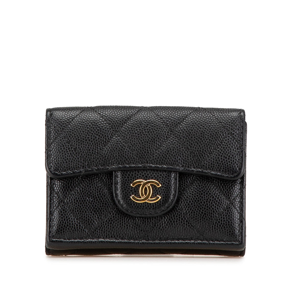 Chanel CC Quilted Caviar Trifold Wallet Black