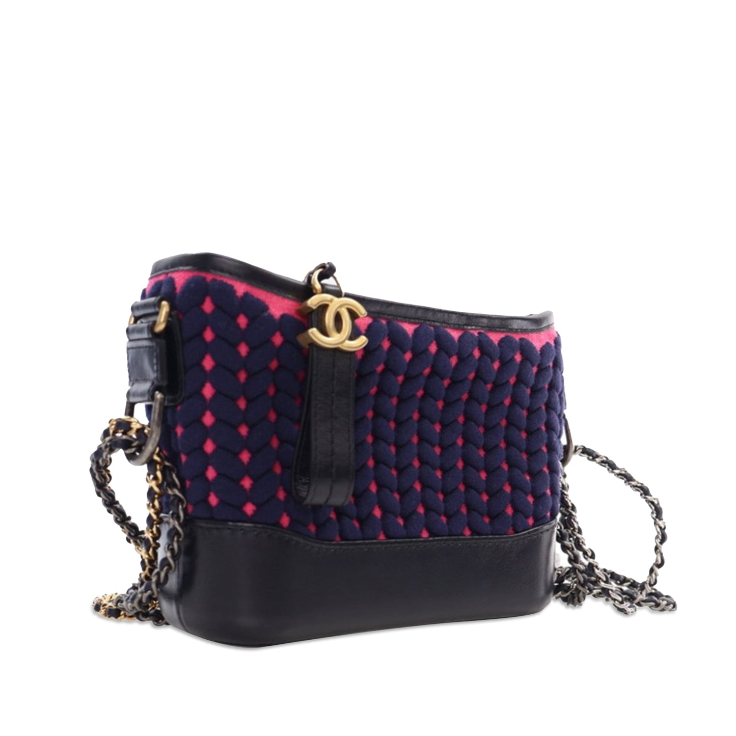 Chanel Small Knit and Calfskin Gabrielle Hobo Blue