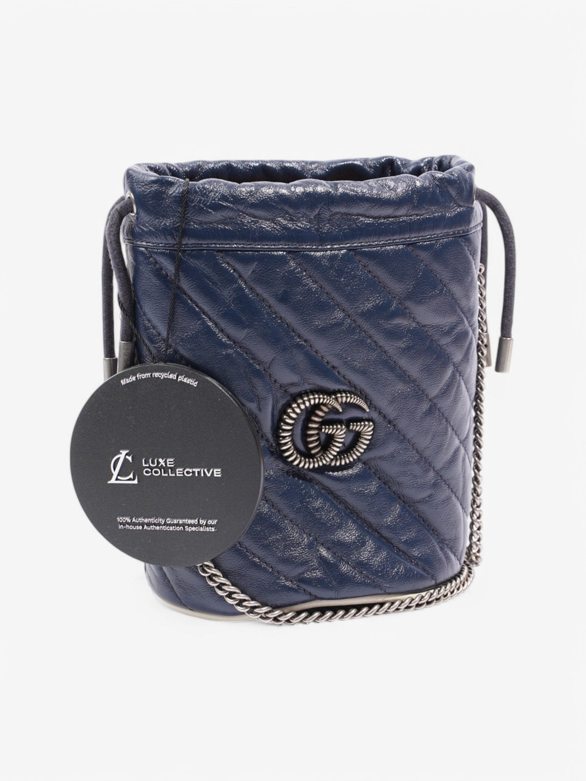 Gucci Marmont Drawstring Shoulder Bag Navy Leather