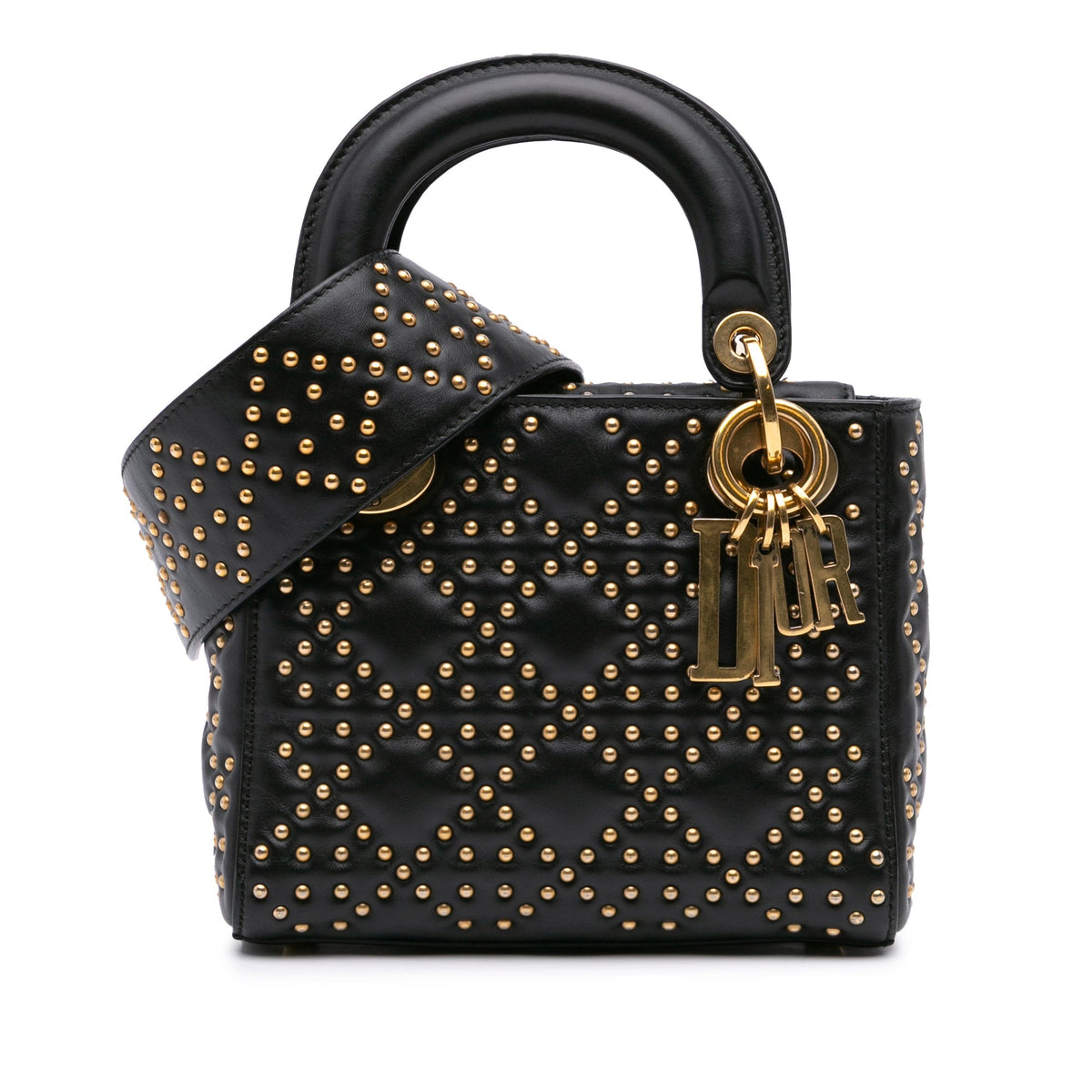 Dior Mini Lambskin Cannage Studded Supple Lady Dior Black