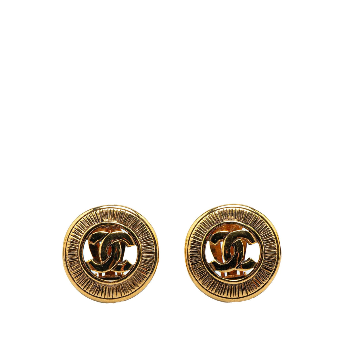 Chanel Gold Plated CC Round Clip On Earrings Gold
