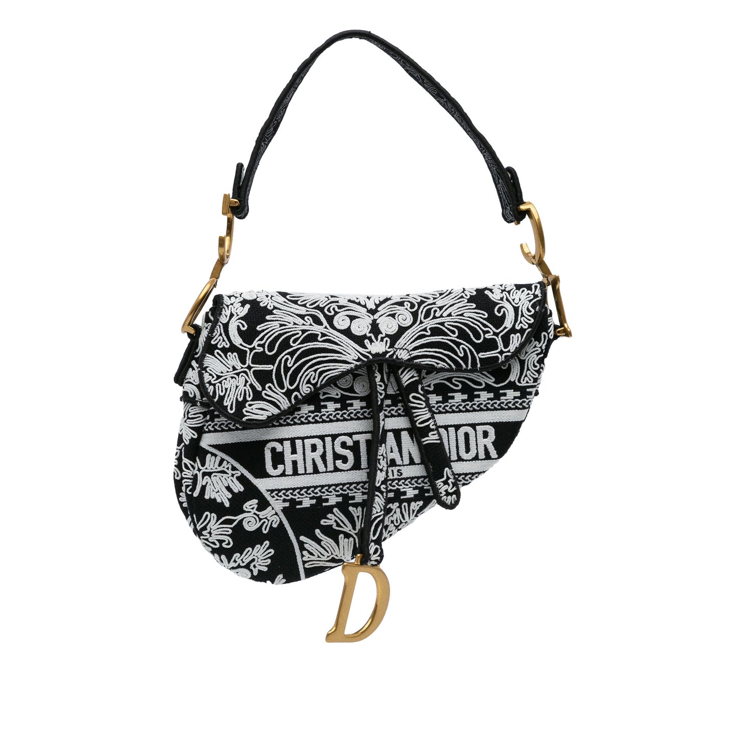 Dior Embroidered Canvas Ornamental Cornely Saddle Bag Black