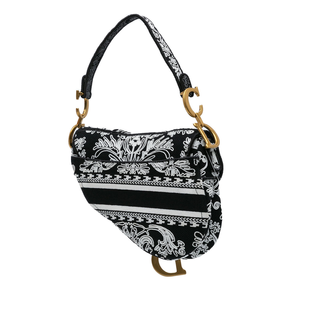 Dior Embroidered Canvas Ornamental Cornely Saddle Bag Black