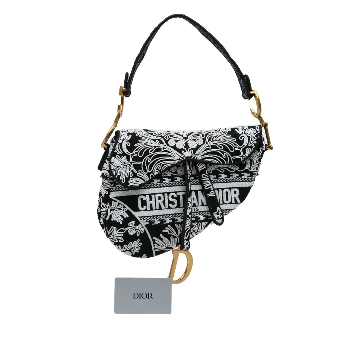 Dior Embroidered Canvas Ornamental Cornely Saddle Bag Black