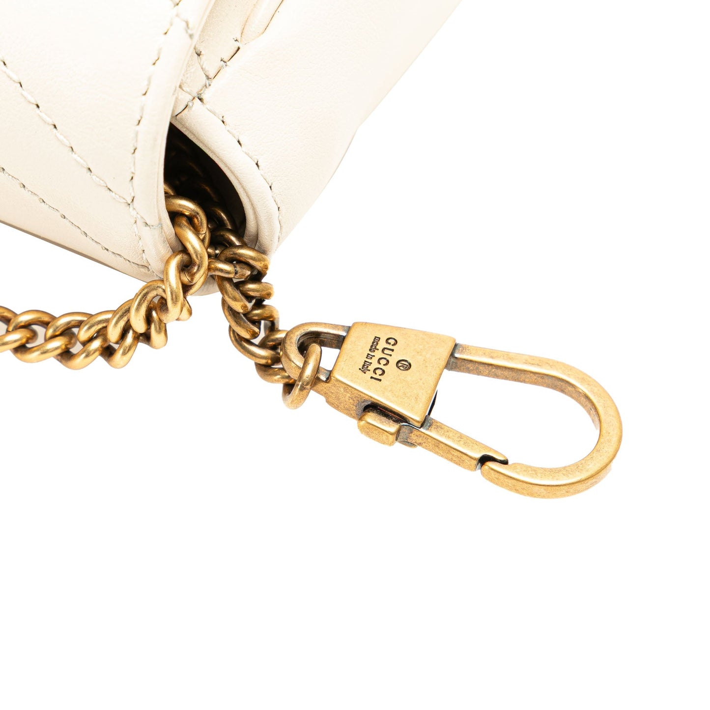 Gucci Super Mini GG Marmont Leather Matelasse Flap Crossbody White