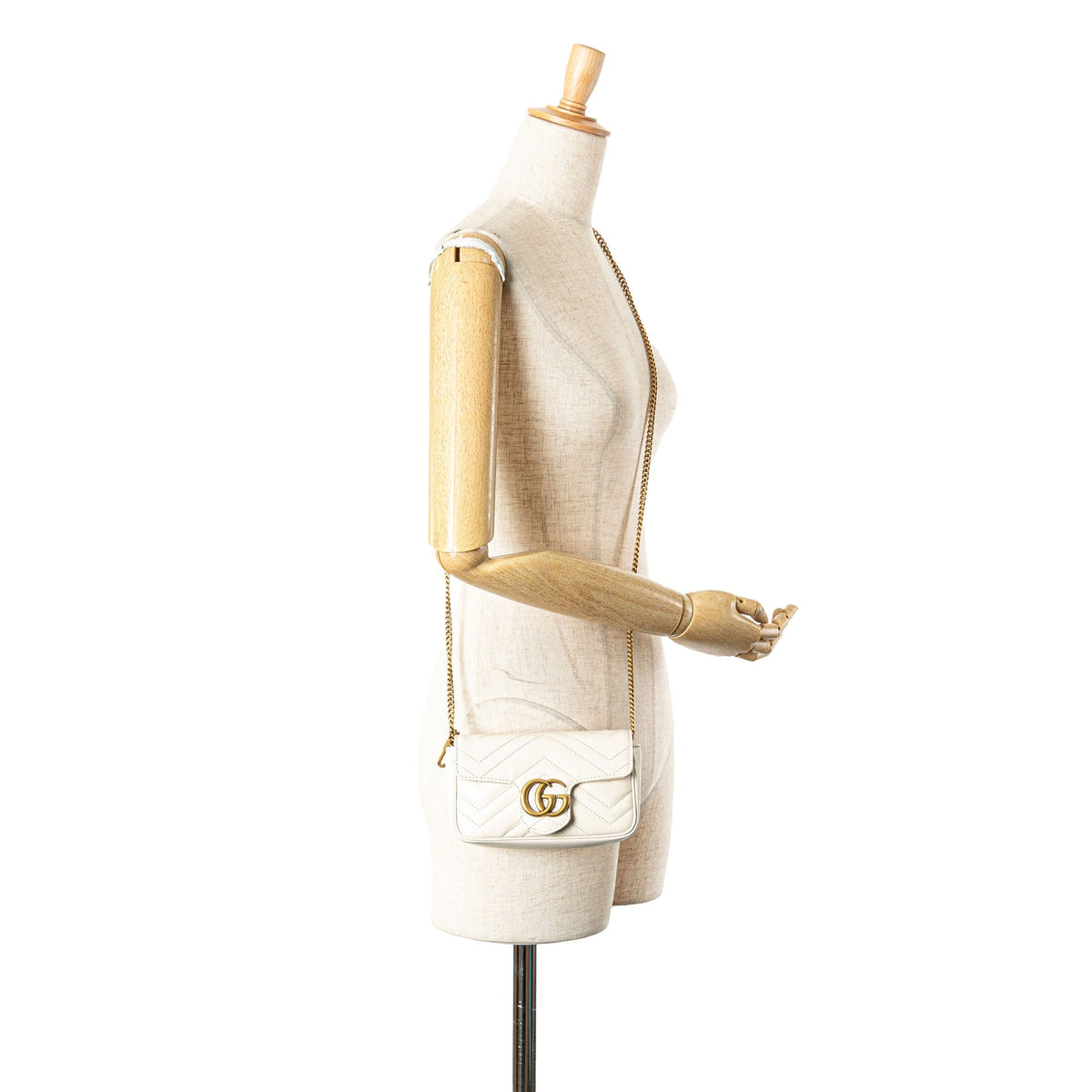 Gucci Super Mini GG Marmont Leather Matelasse Flap Crossbody White