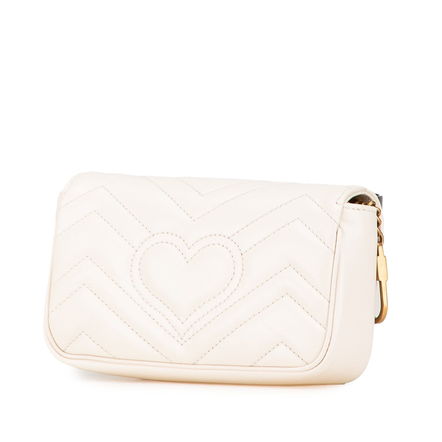 Gucci Super Mini GG Marmont Leather Matelasse Flap Crossbody White