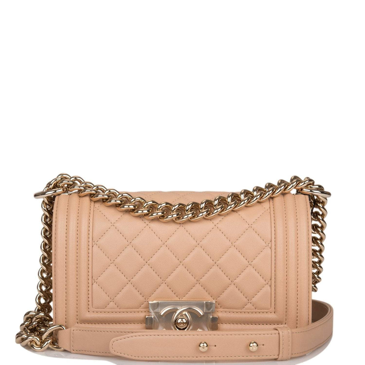Chanel Camel Quilted Lambskin Small Boy Bag Light Gold Hardware