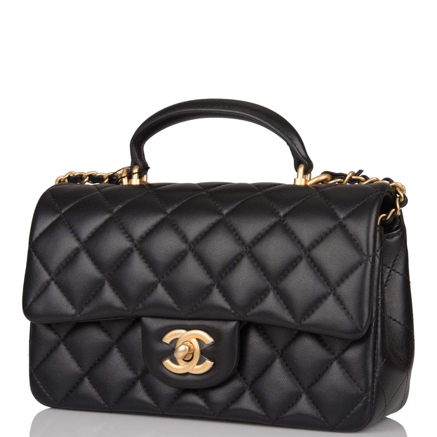 Chanel Rectangular Mini Flap Bag with Top Handle Black Lambskin Antique Gold Hardware