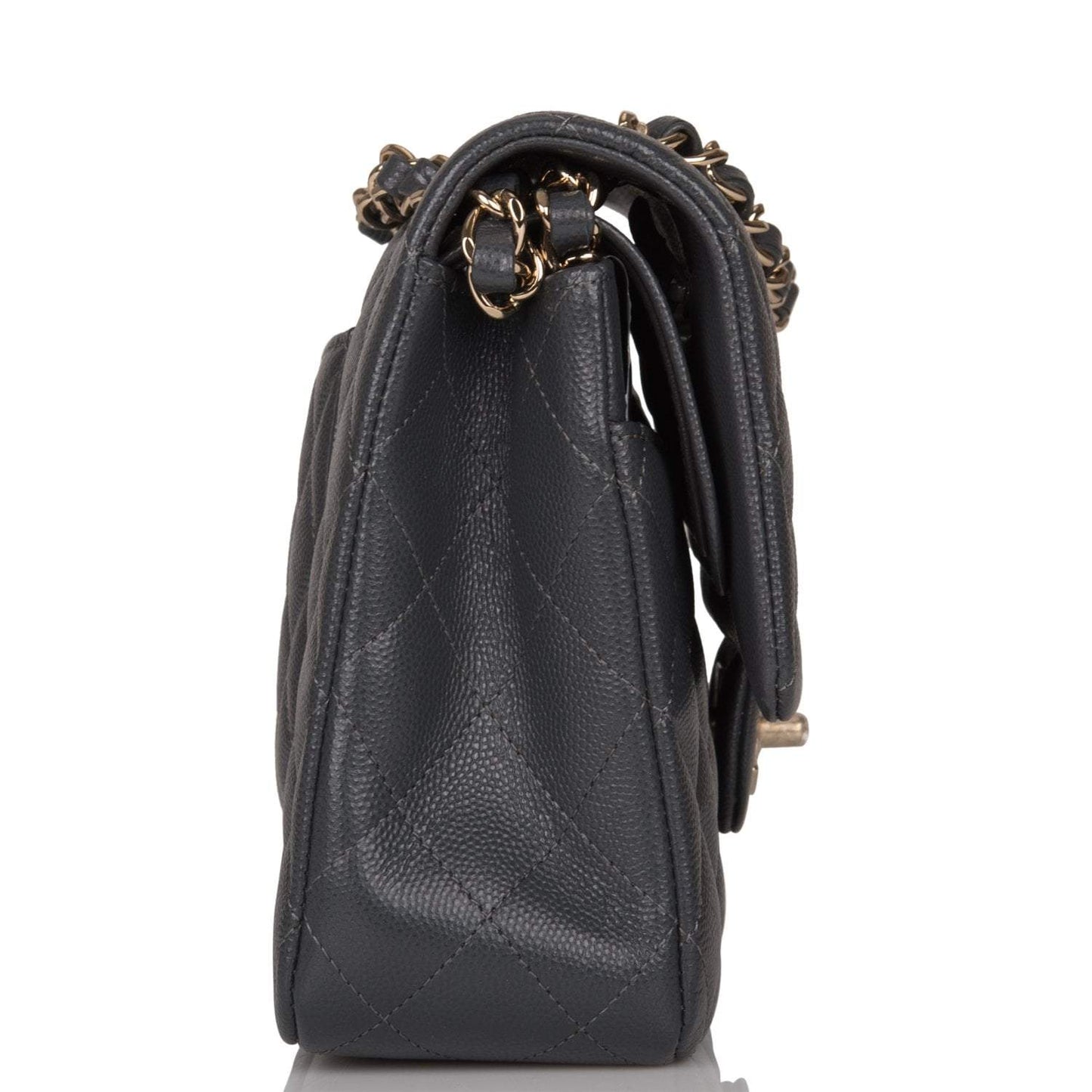 Chanel Medium Classic Double Flap Bag Dark Gray Caviar Light Gold Hardware