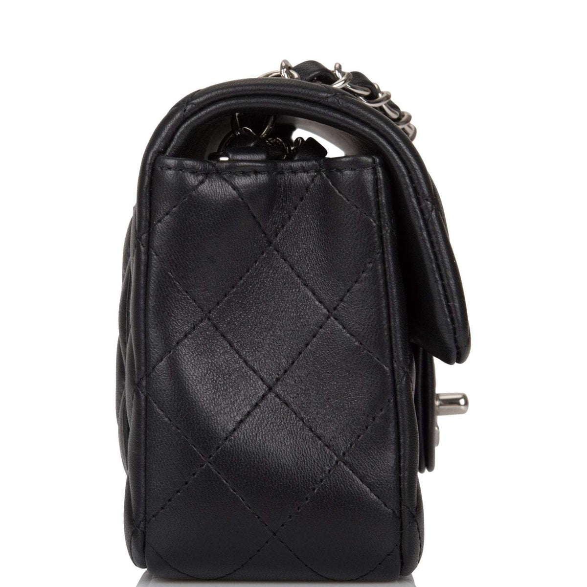 Chanel Mini Rectangular Flap Bag Black Lambskin Light Silver Hardware
