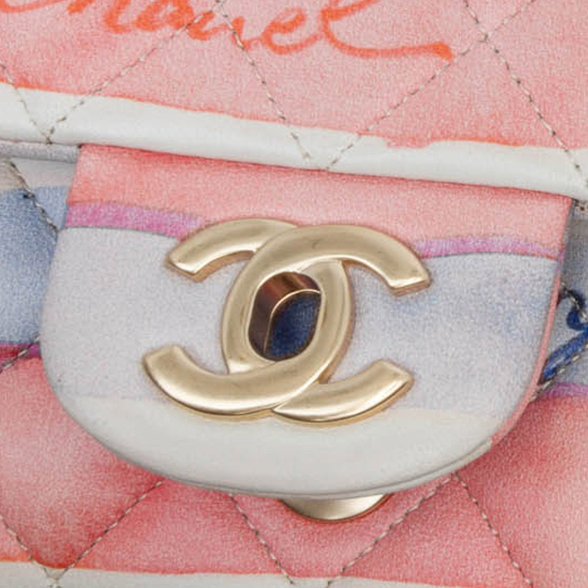 Chanel Medium Classic Printed Lambskin Watercolor Double Flap Pink