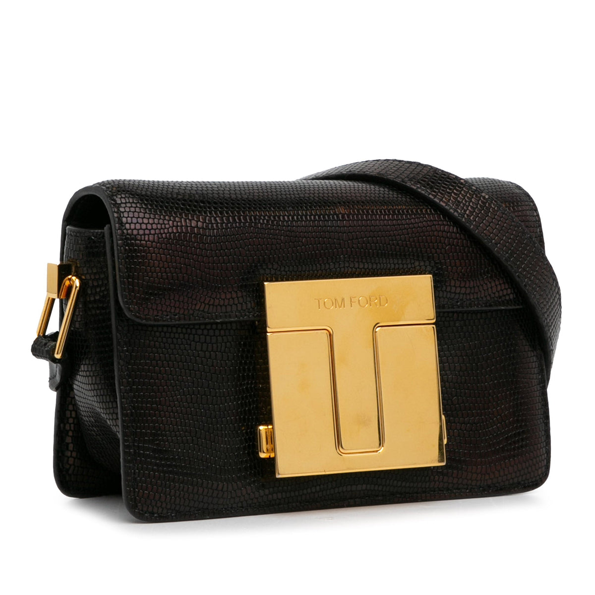 Tom Ford Small T-Clasp Lizard-Embossed Crossbody Bag Black