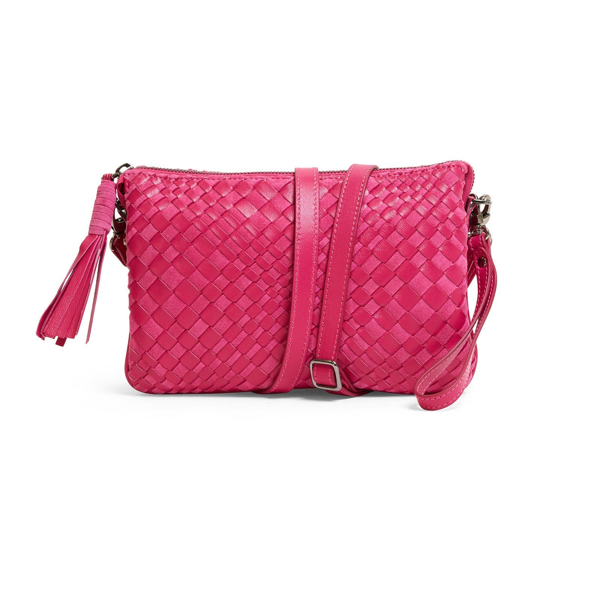 Woman Leather Clutch Intreccio Optical Suede Fucsia