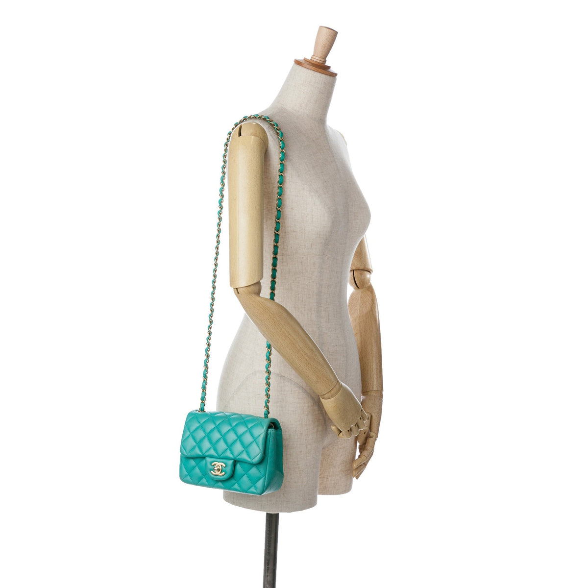 Chanel Mini Square Classic Lambskin Single Flap Green