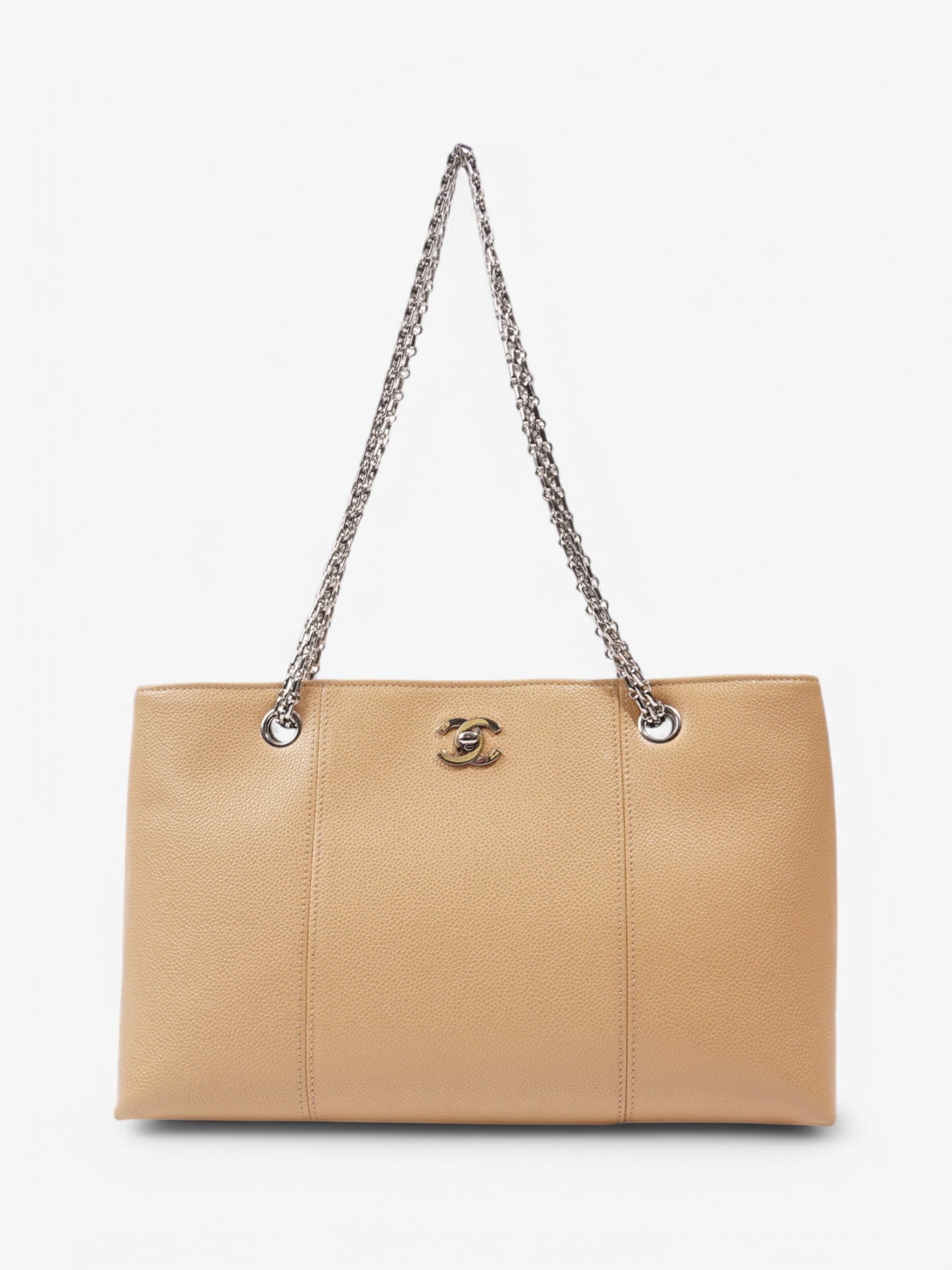 Chanel Caviar Tote Bag Beige Leather