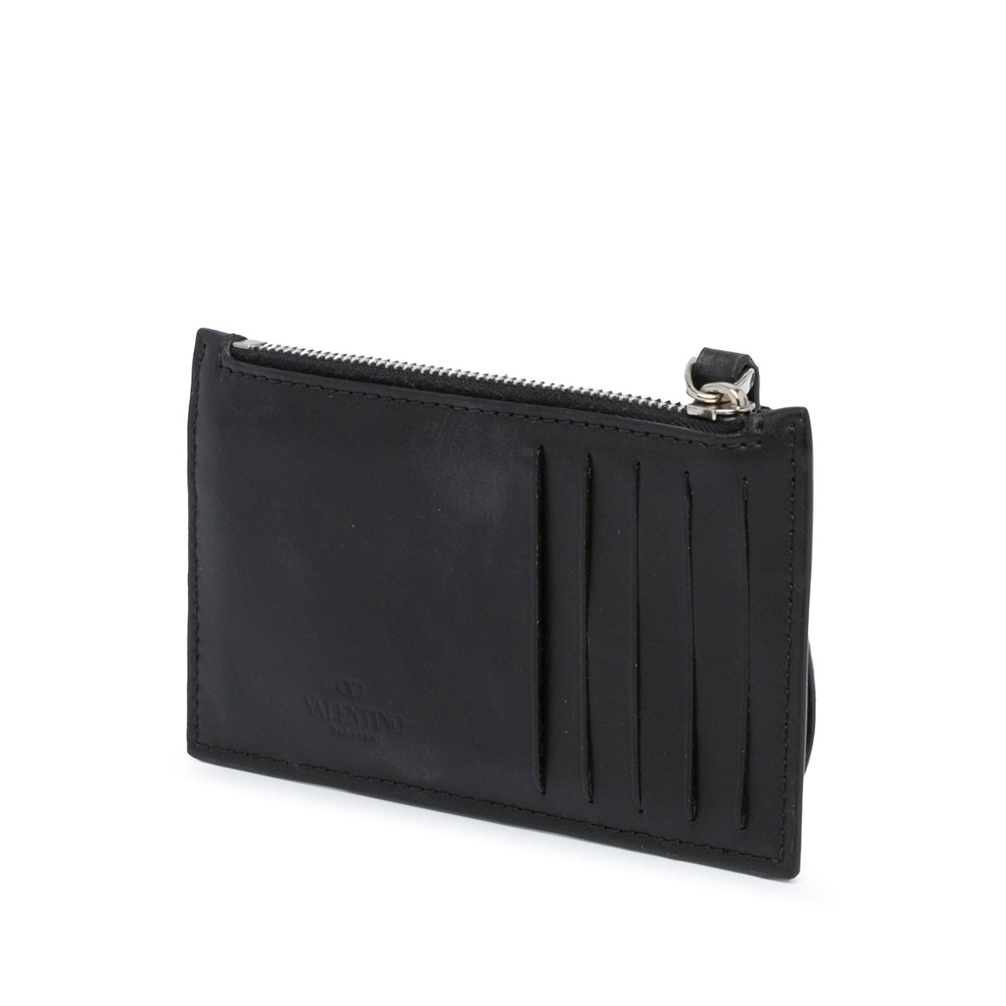 Valentino Leather VLTN Zip Card Holder Black