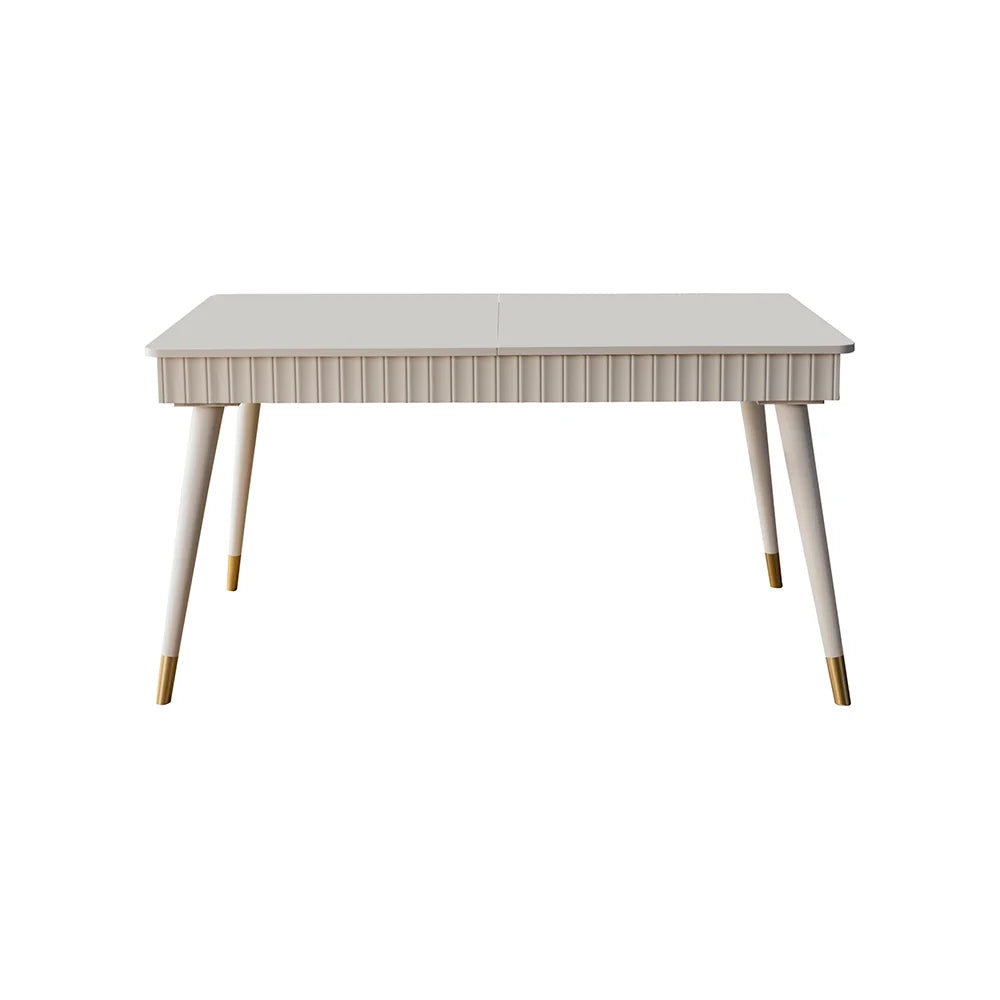 Roomloft Emre Walnut 4-Piece Dining Table Set – Two-Tone Tabletop & Grey Velvet Barrel Armchairs