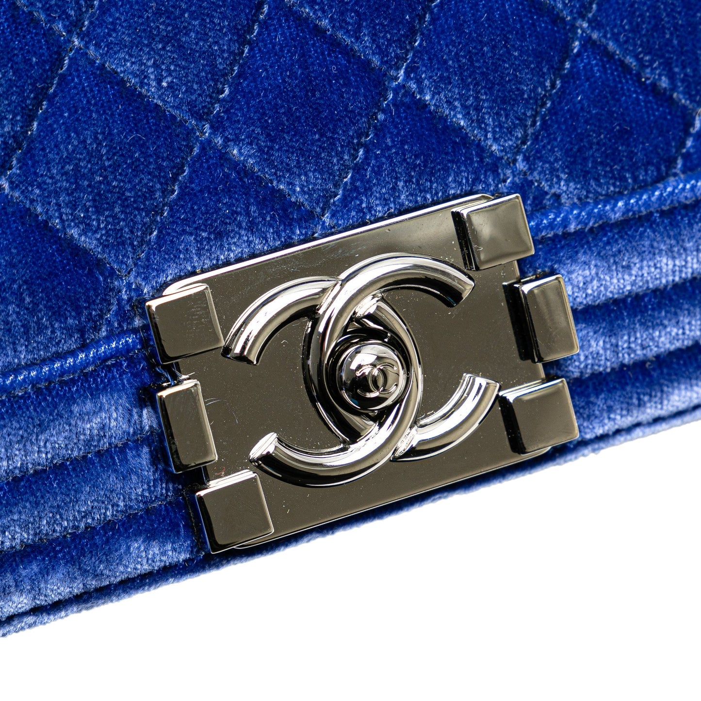 Chanel Old Medium Quilted Velvet Boy Flap Blue