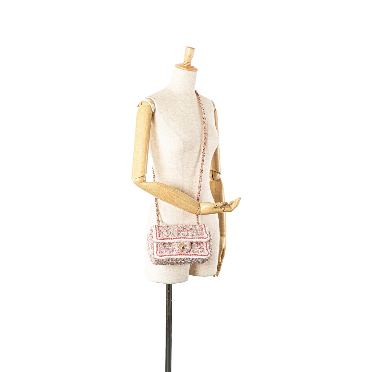 Chanel Mini Rectangular Classic Tweed Braid Flap Pink