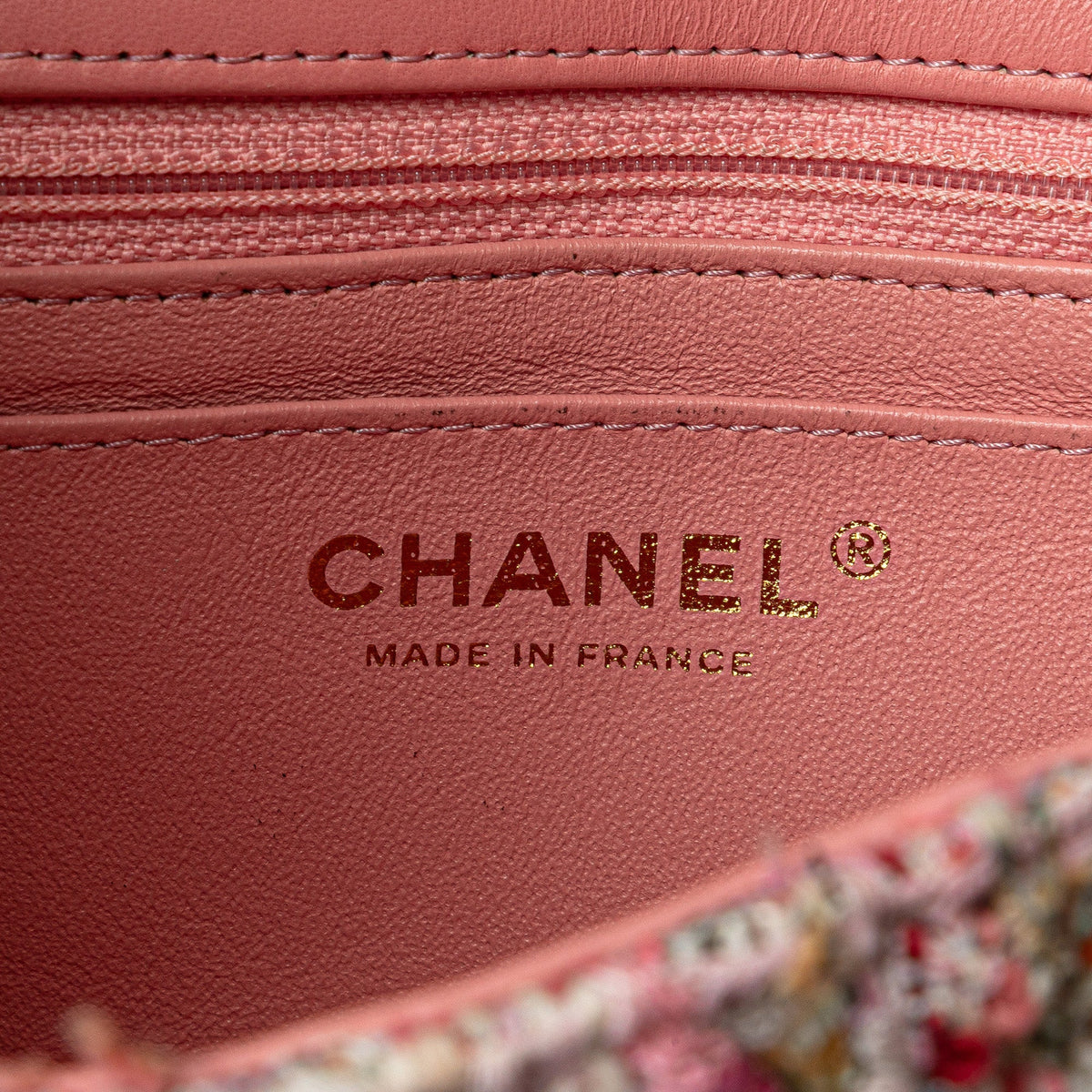 Chanel Mini Rectangular Classic Tweed Braid Flap Pink