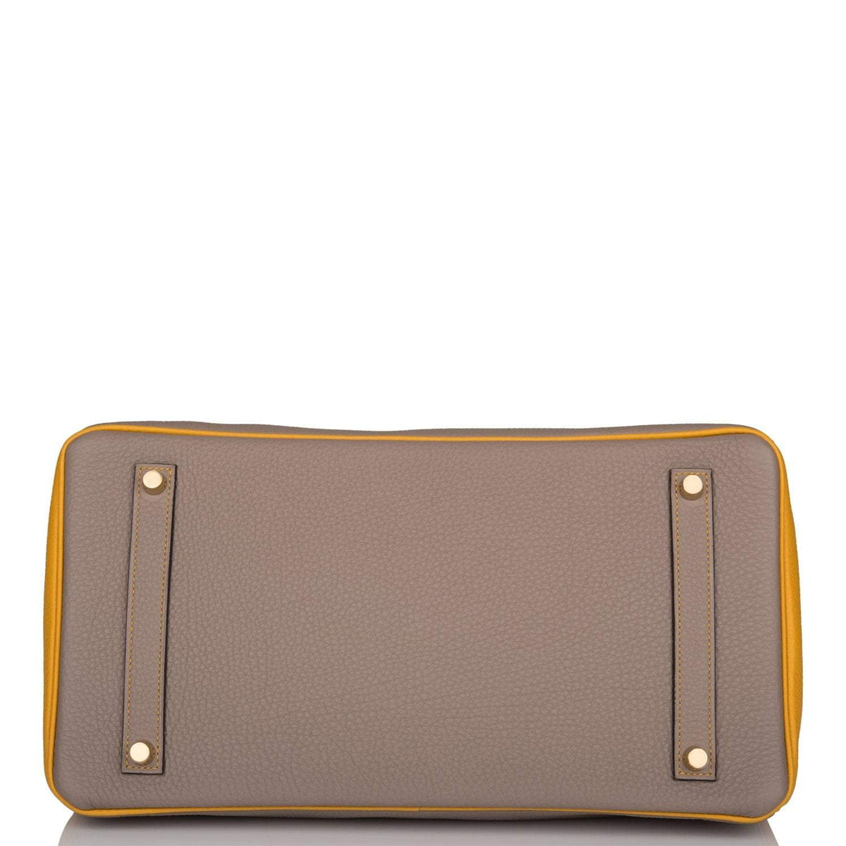 Hermes Birkin 35 Etoupe and Jaune Ambre Togo Brushed Gold Hardware