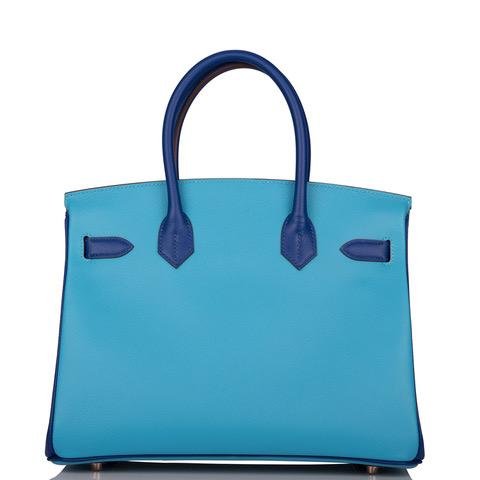 Hermes Birkin 30 Celeste and Bleu Electric Epsom Rose Gold Hardware