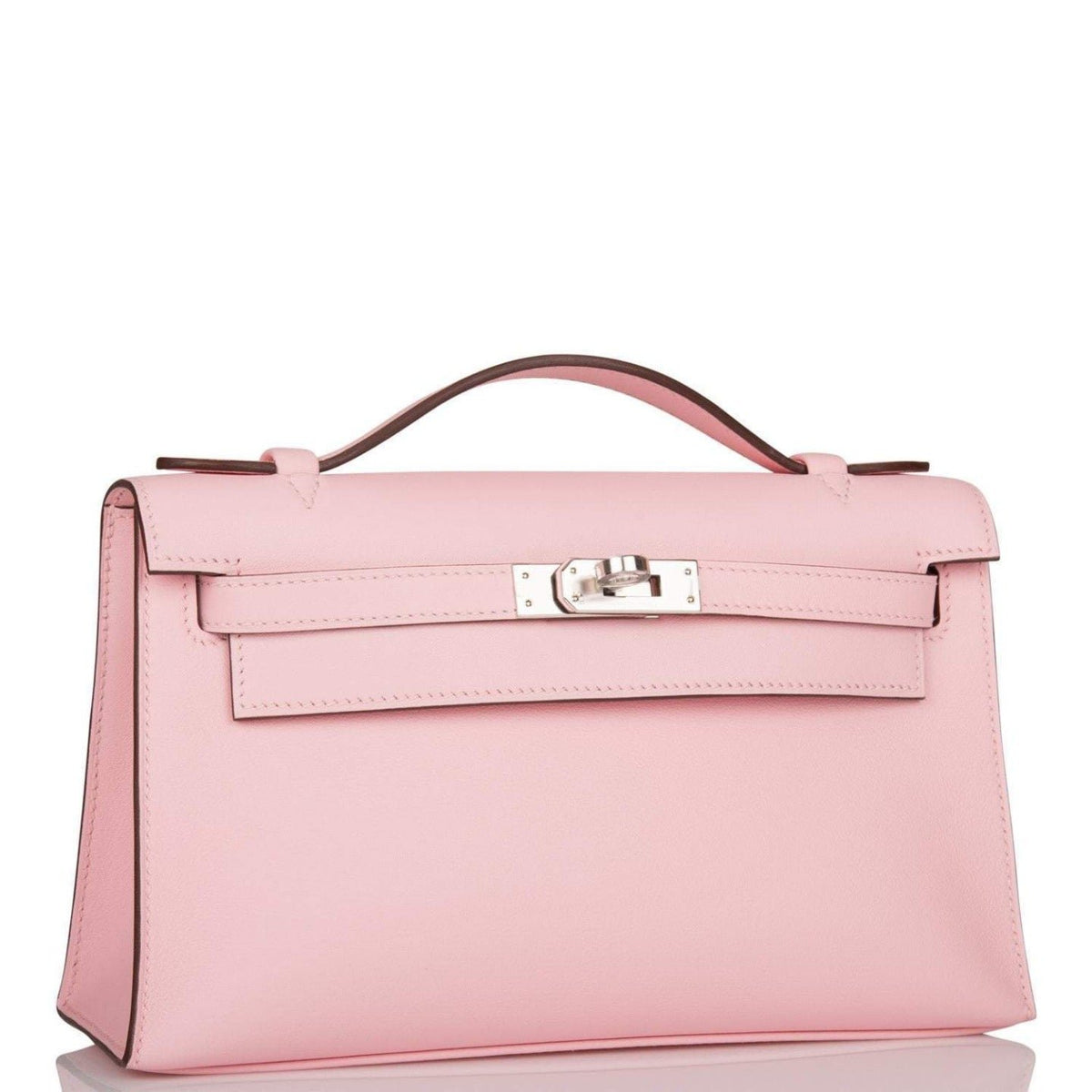Hermes Rose Sakura Swift Mini Kelly Pochette Palladium Hardware