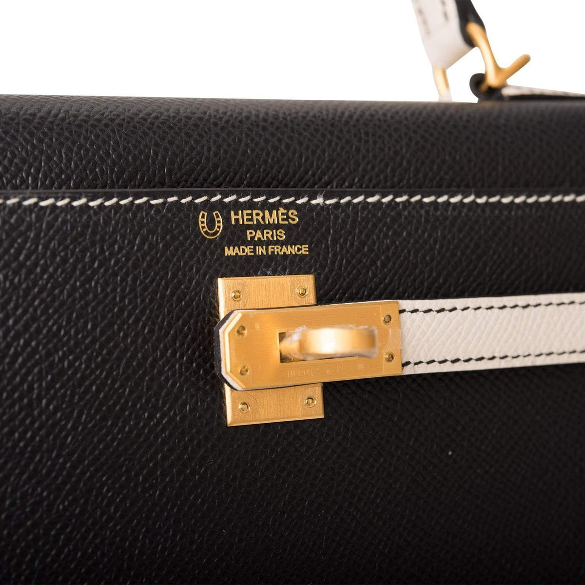Hermes Kelly 25cm Bi-Color Black and Craie Epsom Sellier Brushed Gold Hardware
