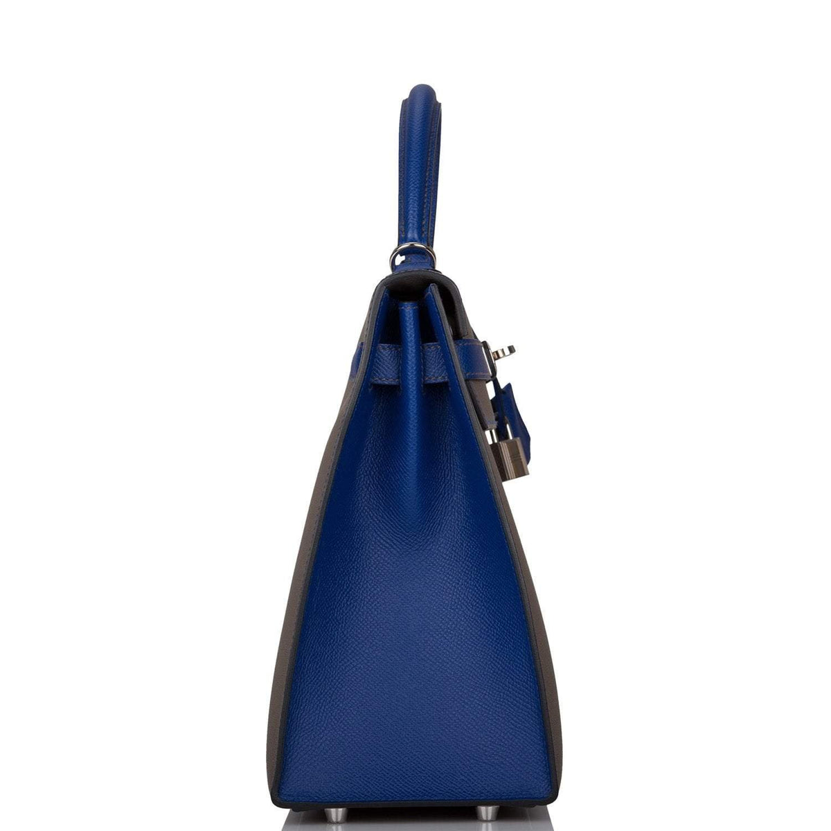 Hermes Kelly 32cm Bi-Color Etain and Bleu Electric Epsom Sellier Palladium Hardware