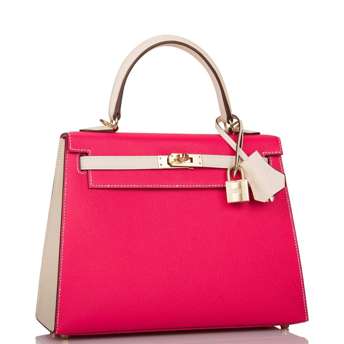 Hermes Kelly 25cm  Bi-Color Rose Extreme and Craie Epsom Sellier Permabrass Hardware