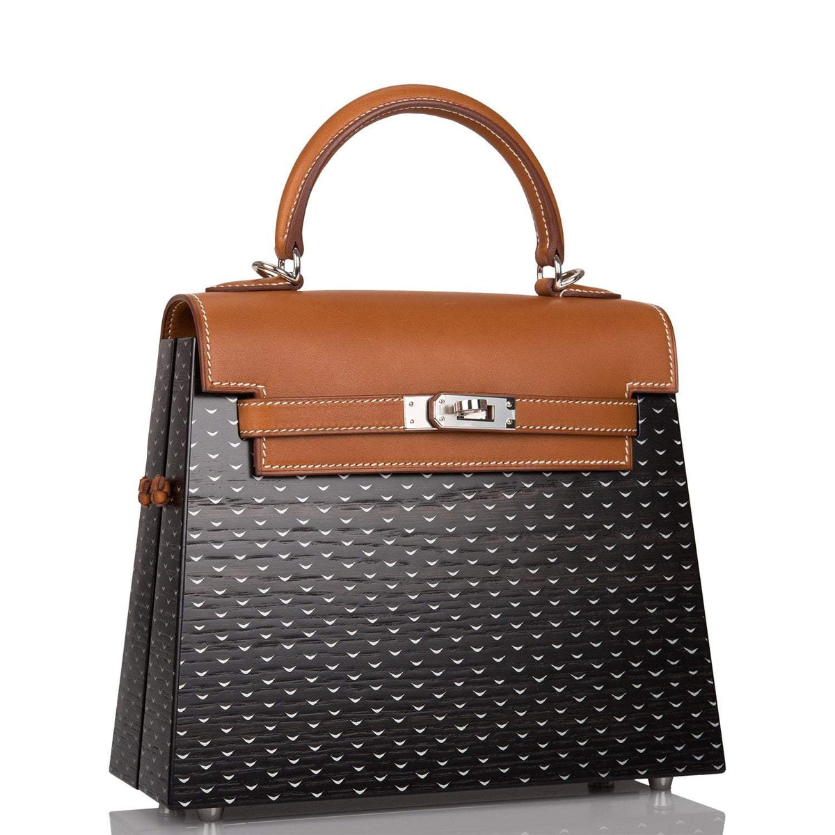 Hermes Fauve Barenia and Natural Wood Kelly Wood 22cm Palladium Hardware