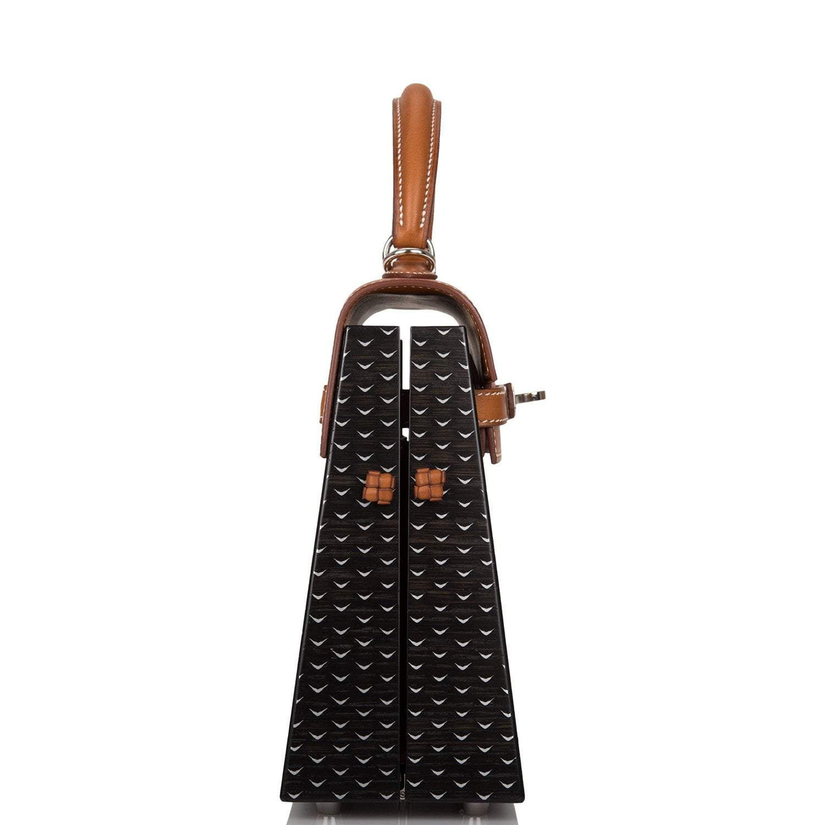 Hermes Fauve Barenia and Natural Wood Kelly Wood 22cm Palladium Hardware