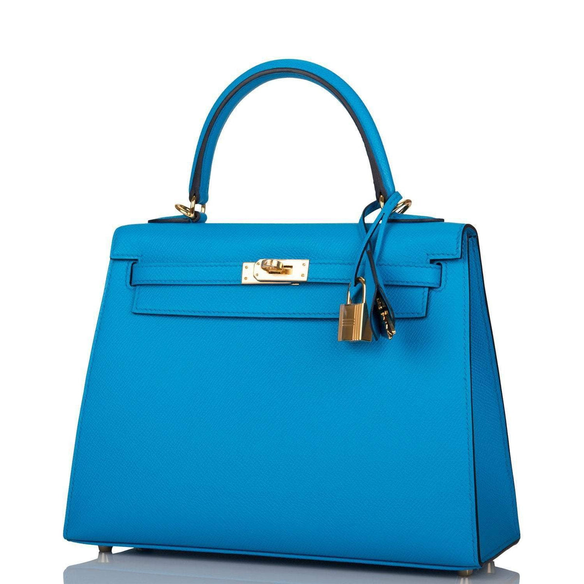 Hermes Kelly Sellier 25 Bleu Frida Epsom Gold Hardware
