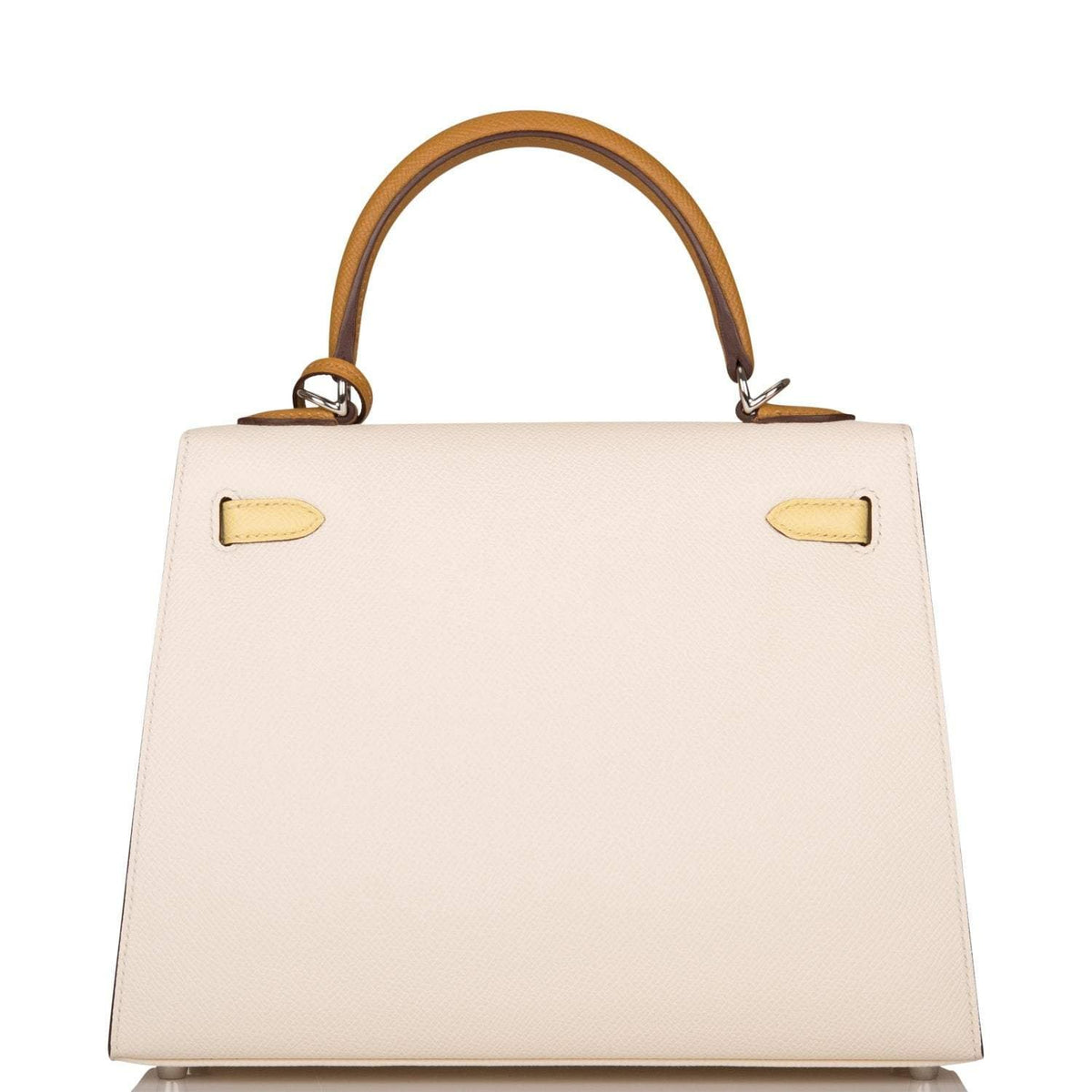 Hermes Kelly 25cm Epsom Sellier Tri-Color Nata, Jaune Poussin and Sesame Palladium Hardware