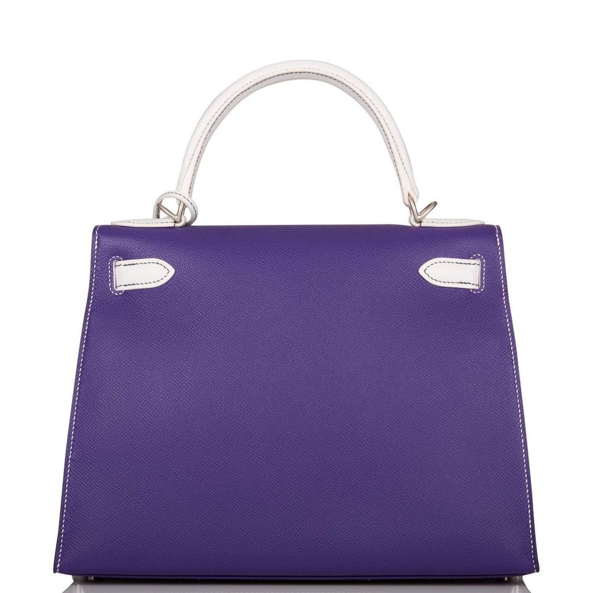 Hermes Kelly Sellier 28 Crocus and White Epsom Brushed Palladium Hardware