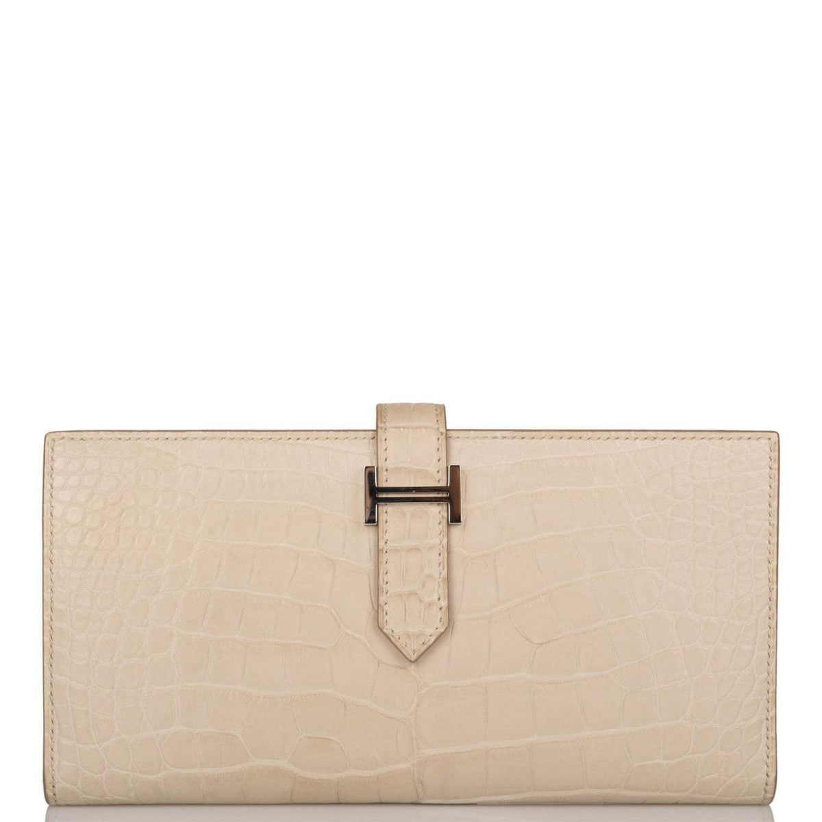 Hermes Beton Matte Alligator Bearn Wallet Palladium Hardware