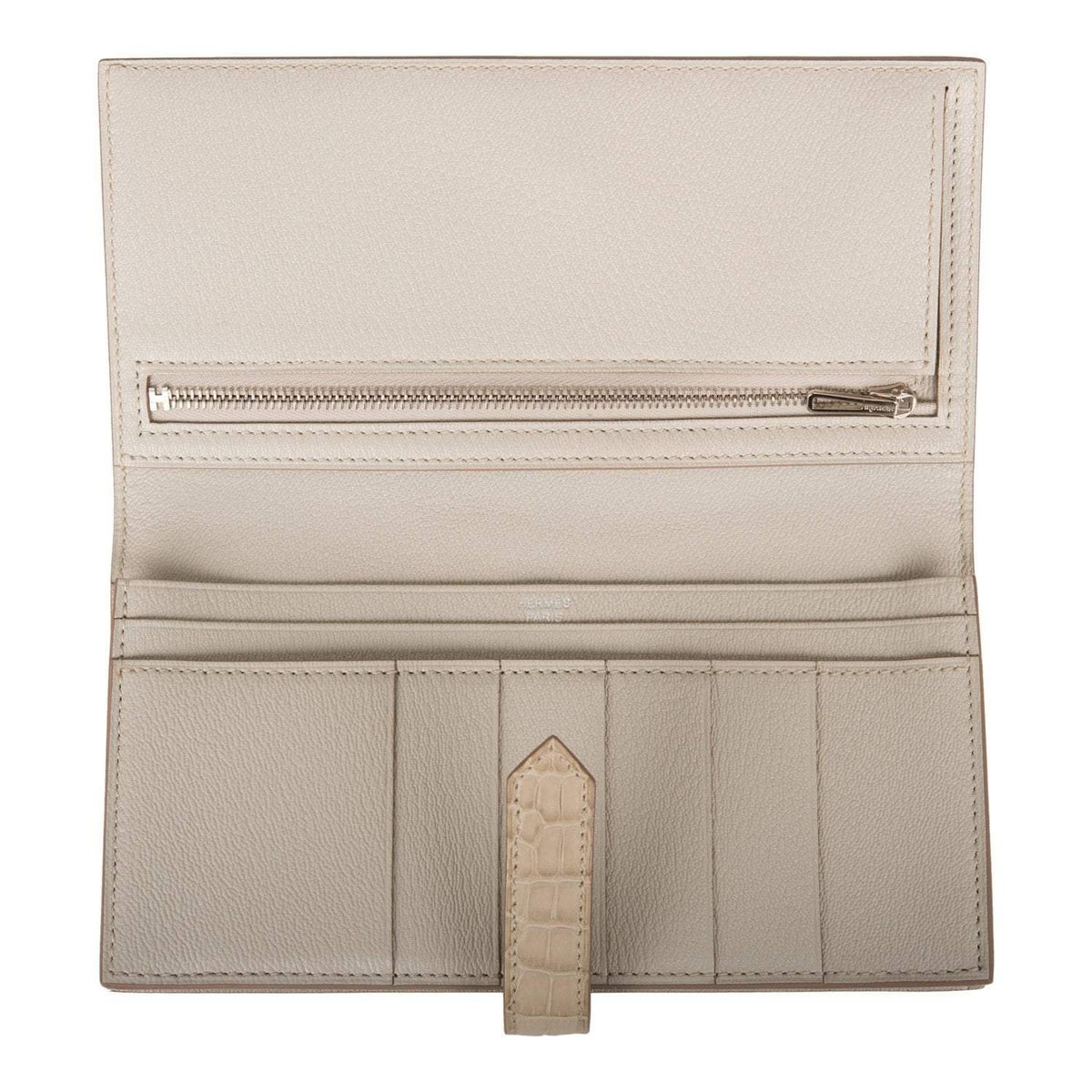Hermes Beton Matte Alligator Bearn Wallet Palladium Hardware