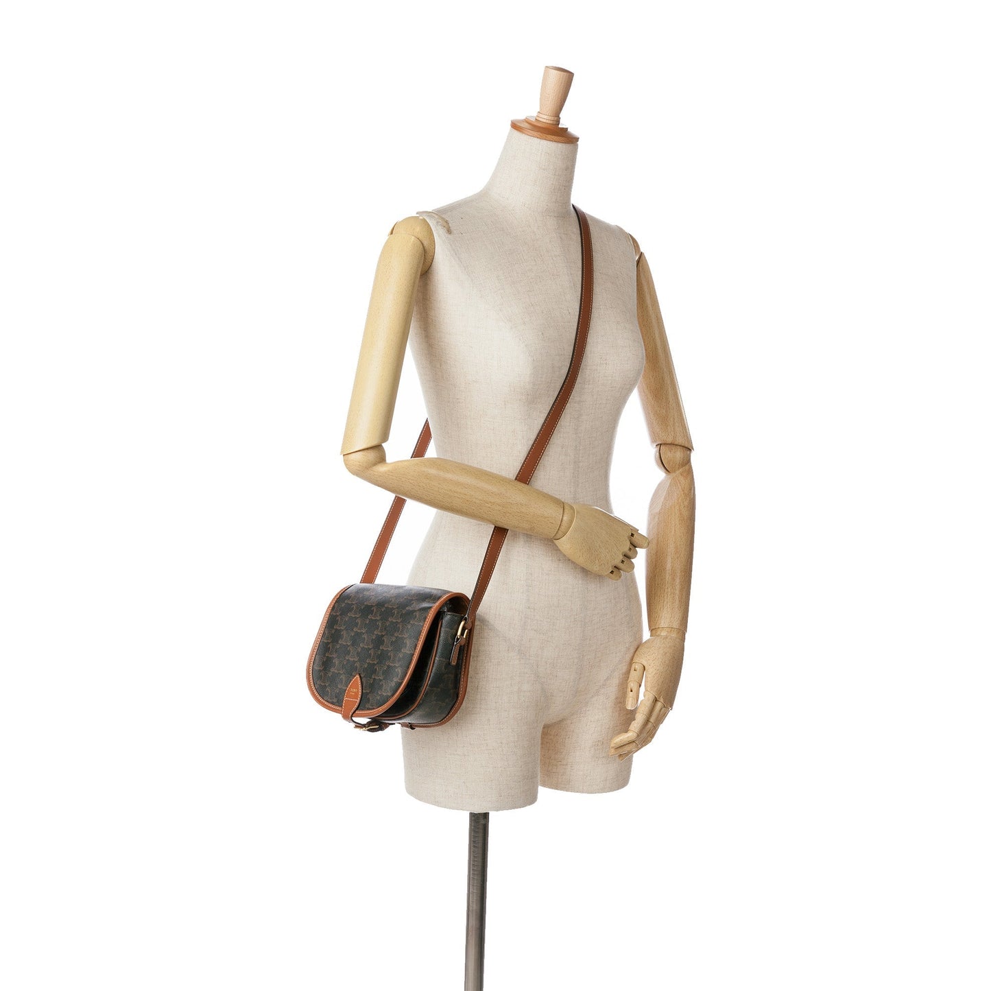 Celine Medium Triomphe Coated Canvas Folco Crossbody Brown