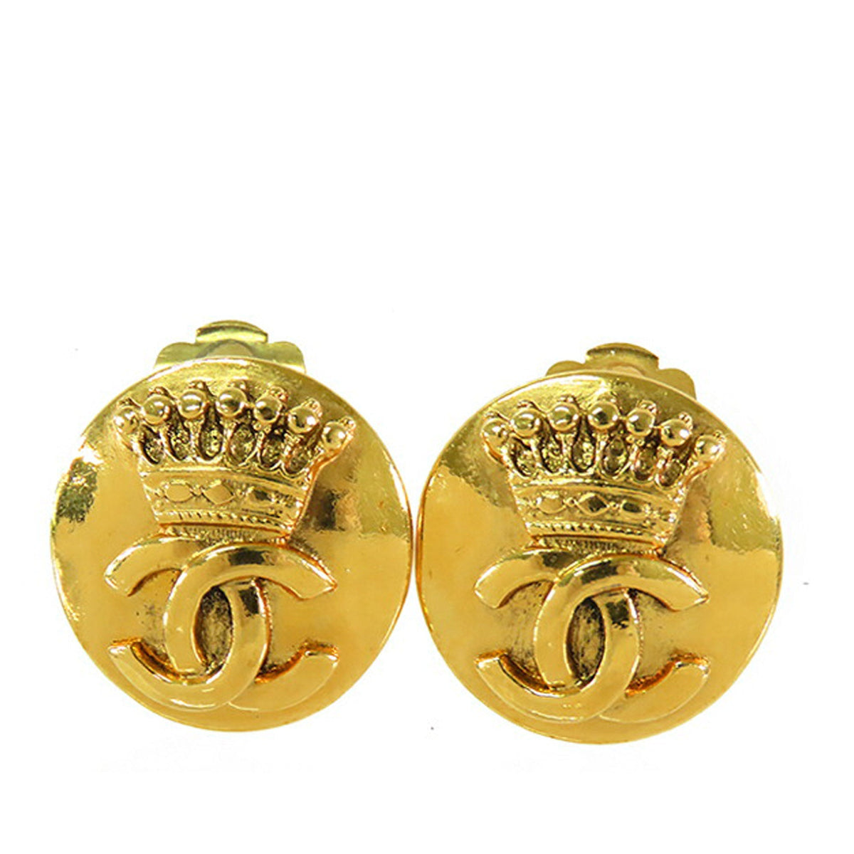 Chanel Gold Plated CC Crown Clip On Earrings Gold