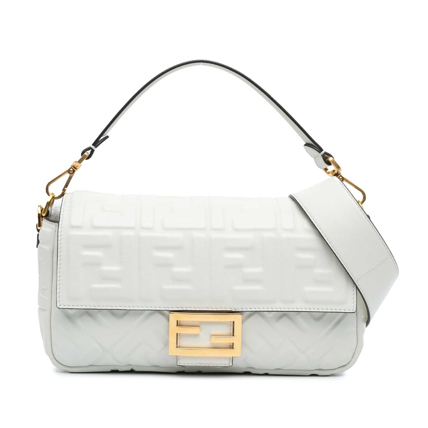 Fendi Zucca Embossed Leather Baguette Satchel White