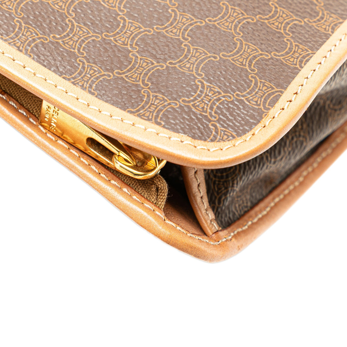 Celine Macadam Coated Canvas Clutch Brown