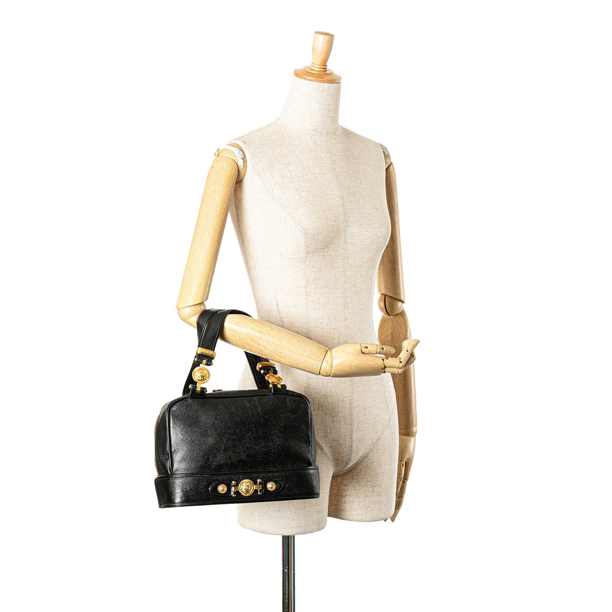 Versace Leather Sunburst Handbag Black