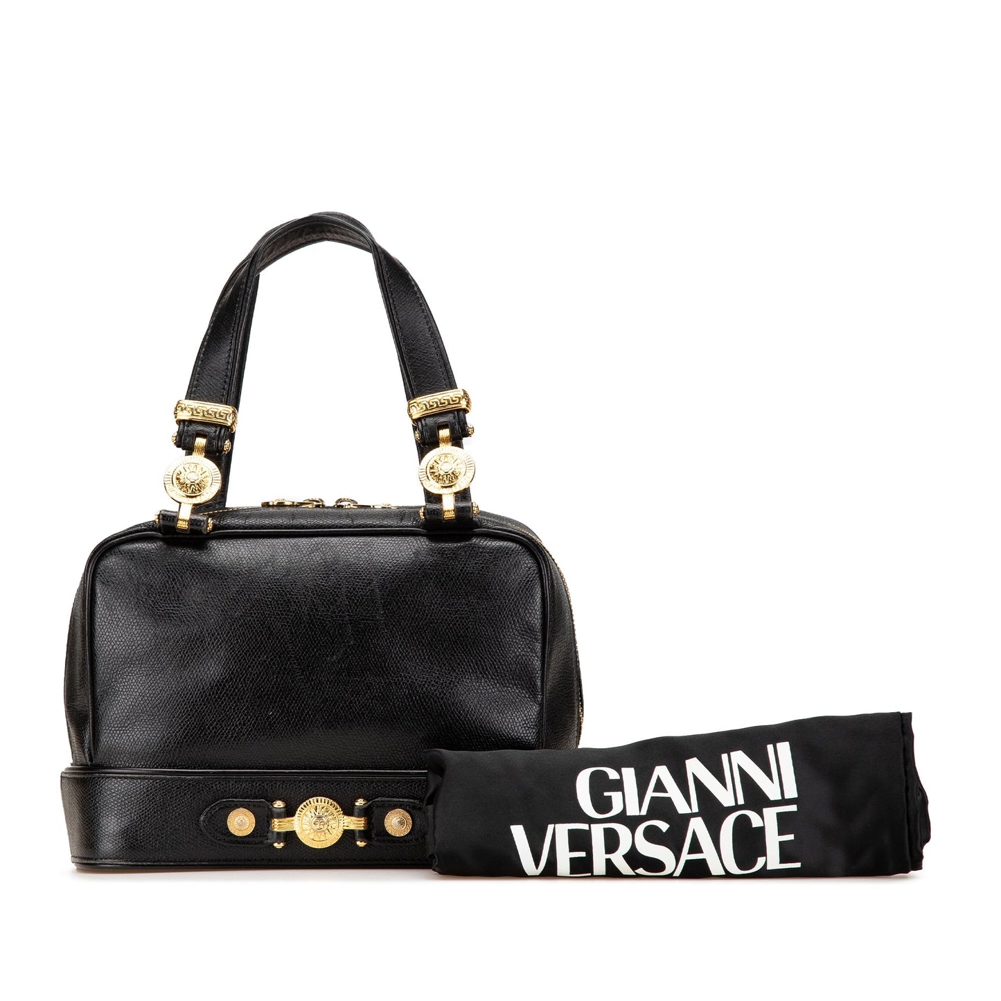 Versace Leather Sunburst Handbag Black